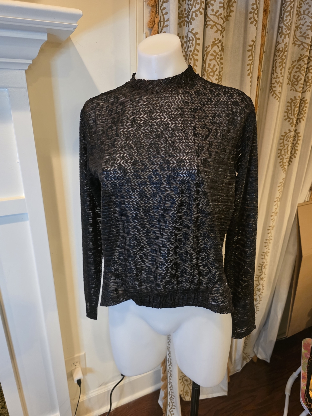 Zara Trafaluc Black Sheer Long-Sleeve Knit Top Goth Cyber Punk